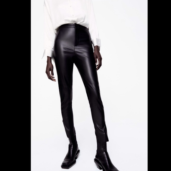 High waisted black faux leather leggings - Picture 4 of 8